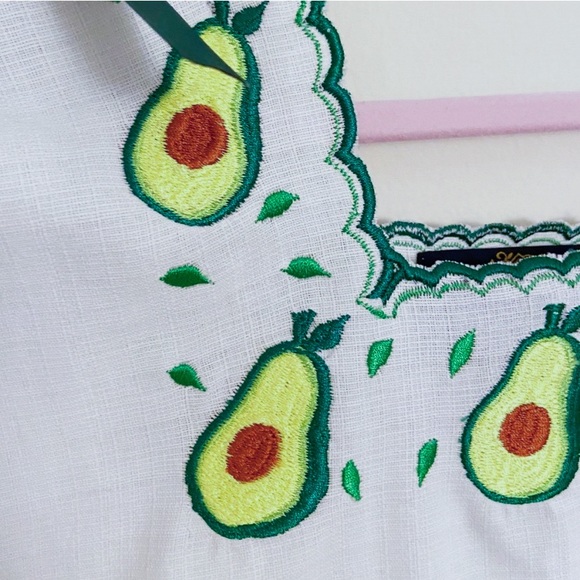 Girls Linen Avocado Embroidered Mexican Dress - Picture 3 of 4